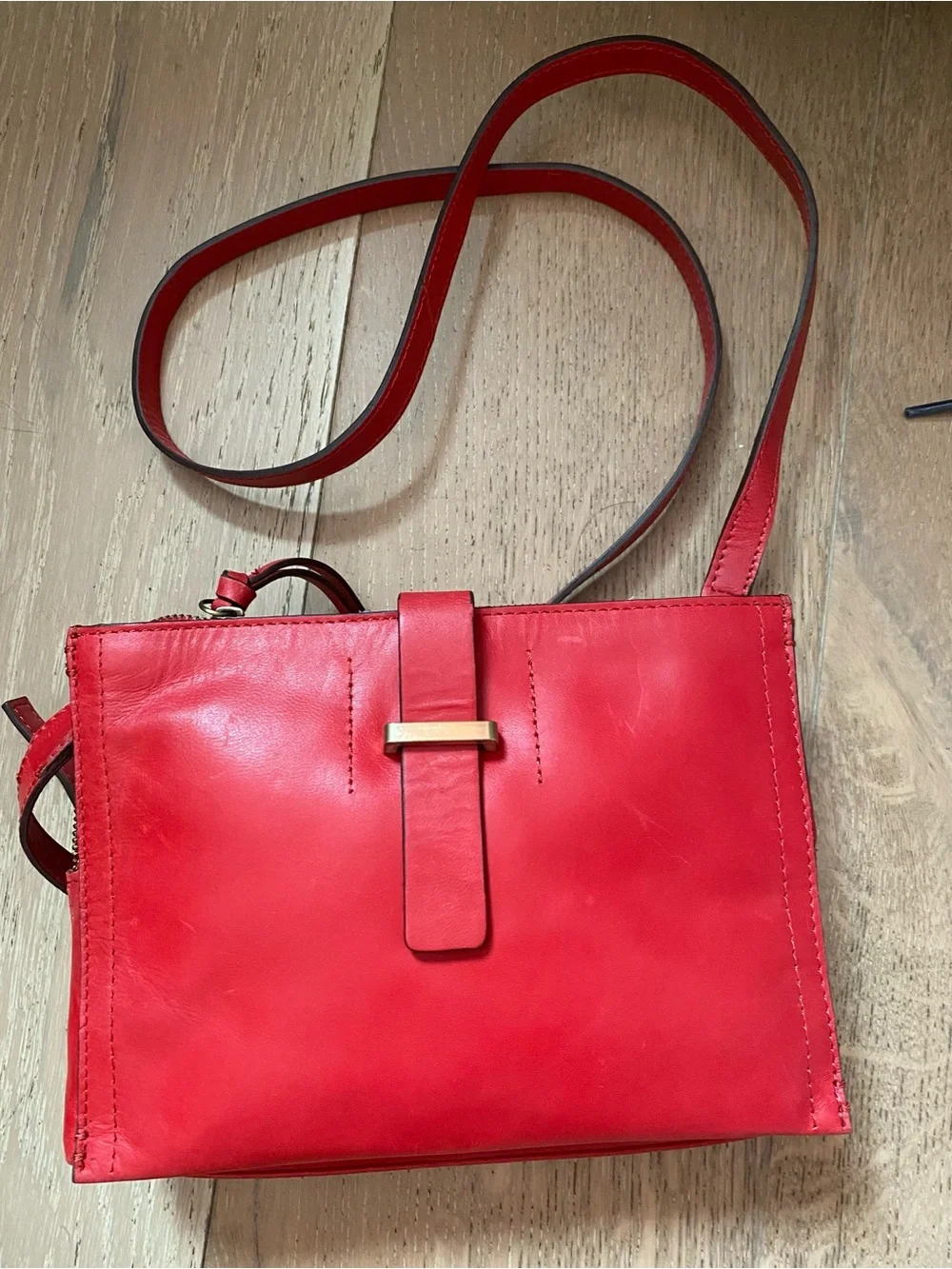 Red Leather Crossbody Bag - Classic Women's Shoulder Bag